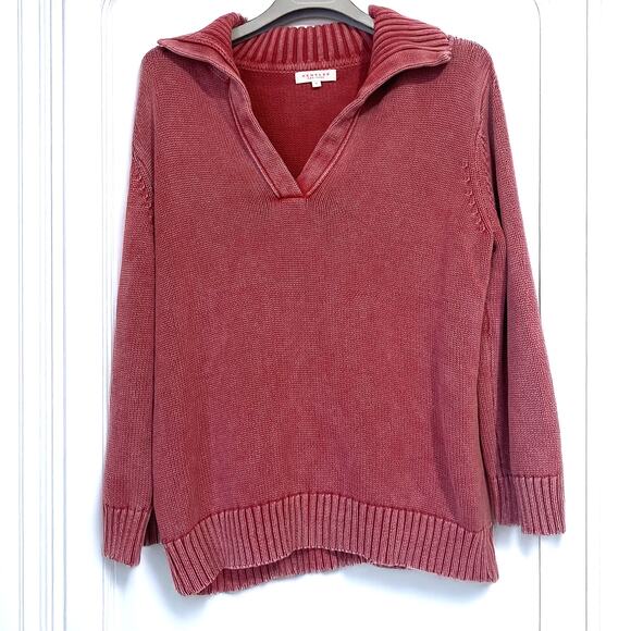 DEMYLEE Collared Cotton Sweater in Faded Red Size S - Picture 1 of 12
